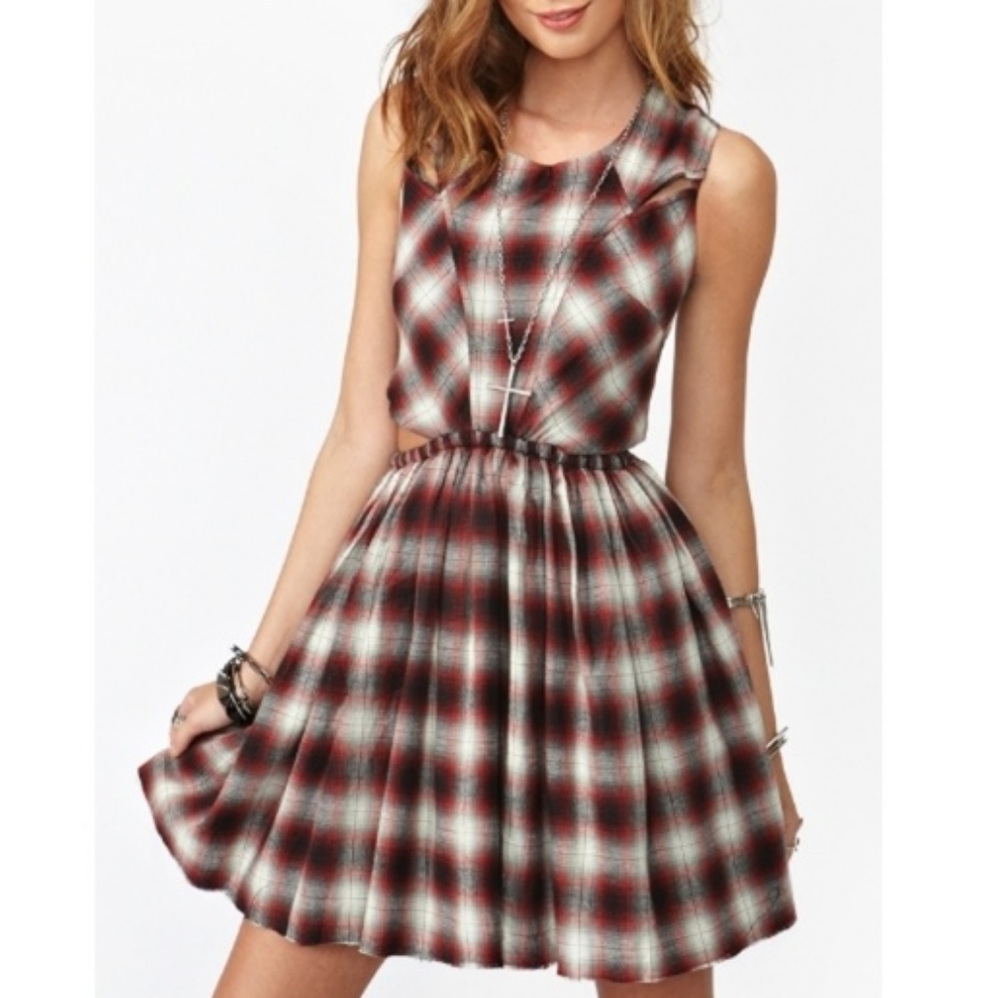UO UNIF Plaid Mini Dress with Cutout Detail